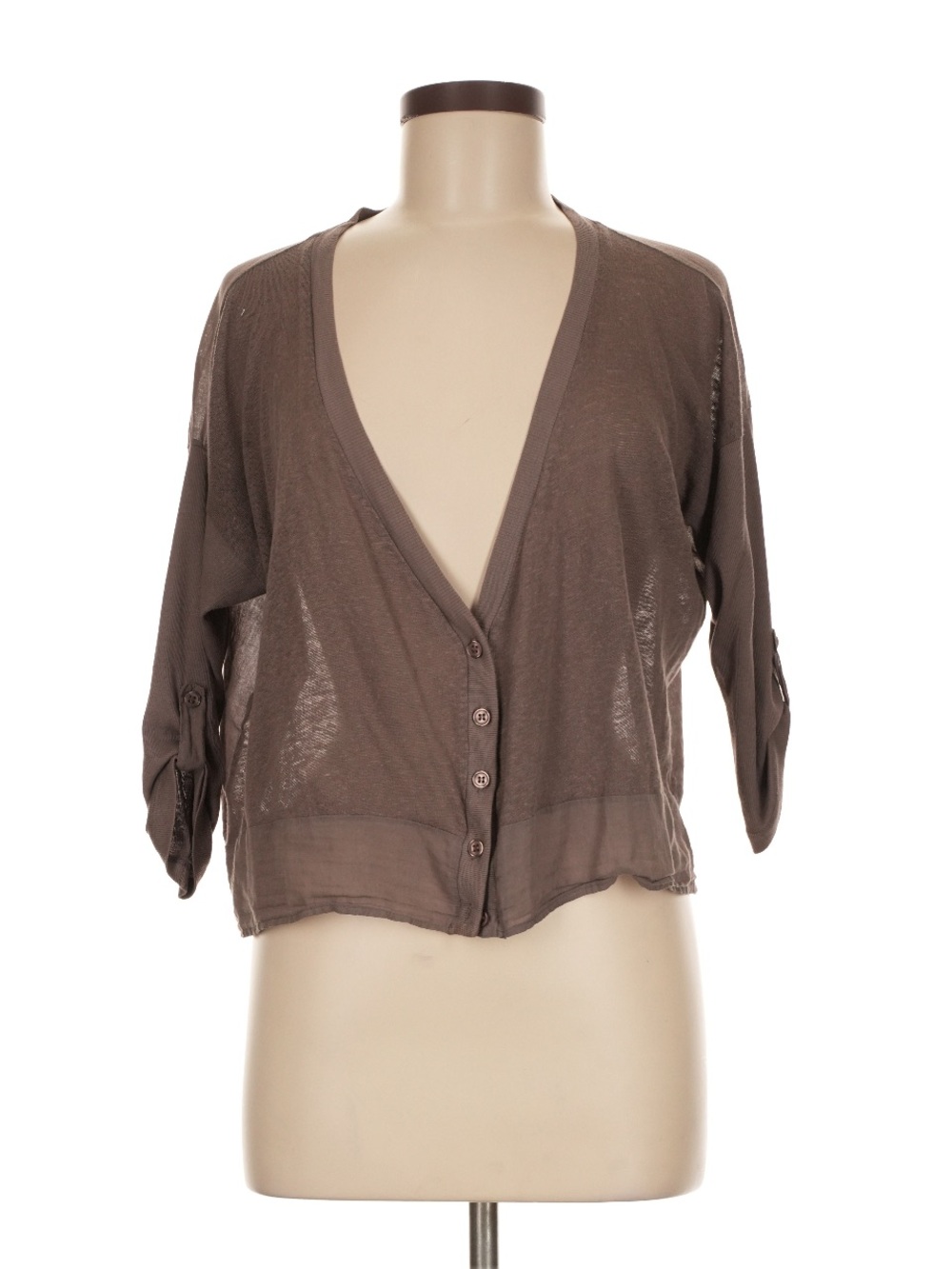 Splendid Brown Lightweight Button-Front V-Neck Cardigan